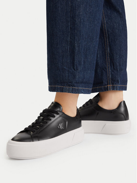 Calvin Klein Sneakersy Calvin Klein Flatform Lace Up Lth YW0YW01928 Czarny