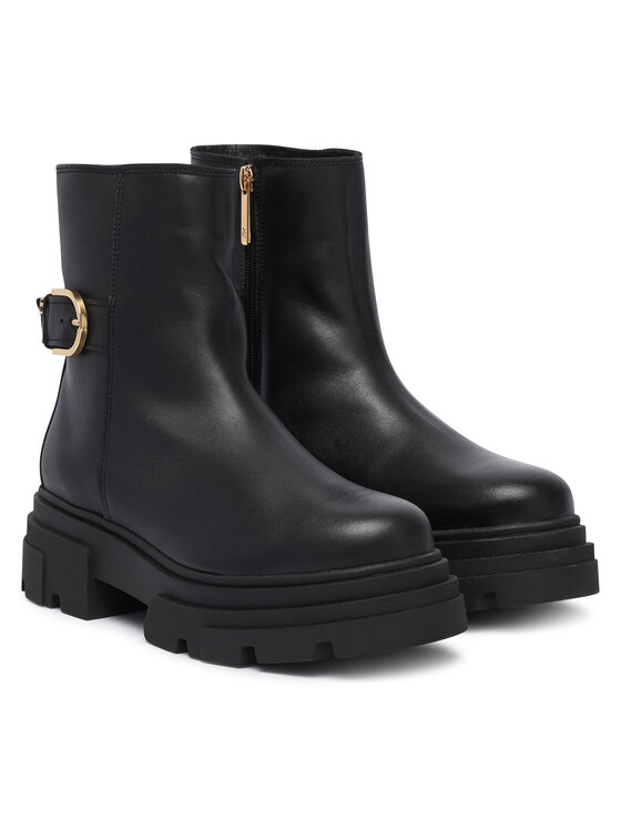 Tommy Hilfiger Боти Tommy Hilfiger Leather Chunky Th Buckled Boot FW0FW09549 Черен