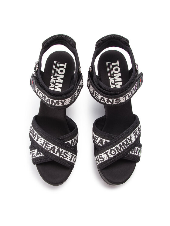 Tommy Jeans Sandále Tommy Jeans Mesh Webbing Wedge Sandal EN0EN00451 Čierna