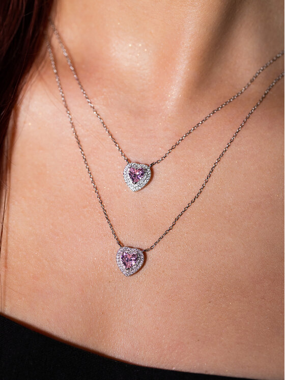 ICED STUFF Κολιέ ICED STUFF Love Heart Pink Λευκόχρυσο