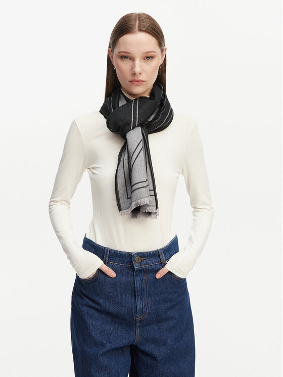Calvin Klein Πασμίνα Calvin Klein Emblem Repeat Lw Shawl W Fringes LV04F8074G Μαύρο