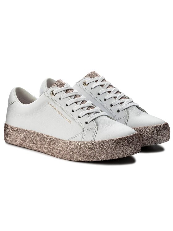 Tommy Hilfiger Laisvalaikio batai Tommy Hilfiger Sparkle Outsole Glitter Sneaker FW0FW02798 Balta