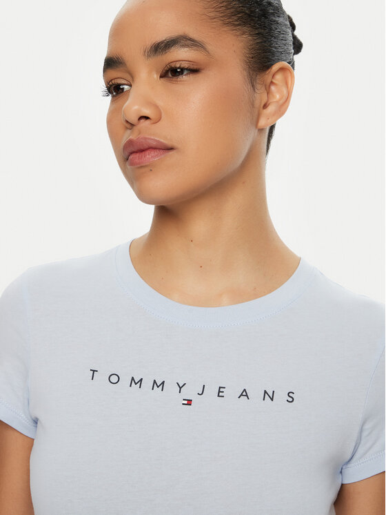 Tommy Jeans Tommy Jeans Majica Linear DW0DW18398 Svetlo modra Slim Fit