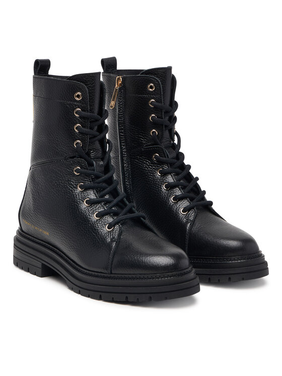Tommy Hilfiger Μποτίνια Tommy Hilfiger Th Emboss Grain Leather Boot FW0FW09553 Μαύρο