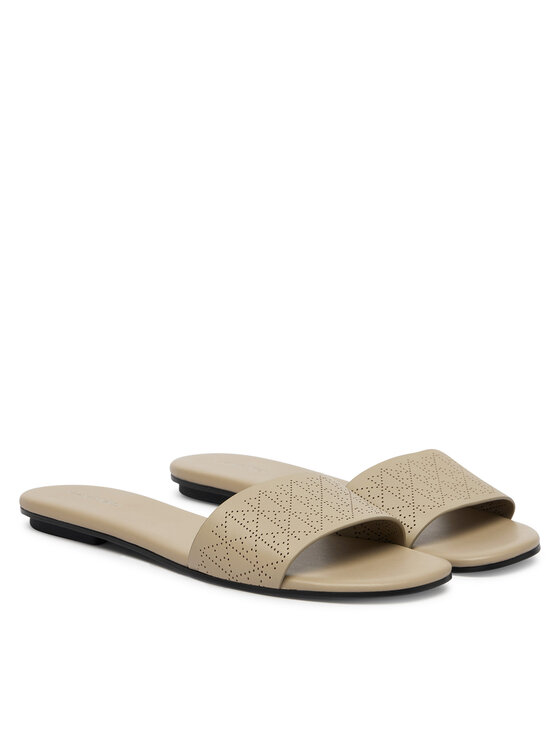 Calvin Klein Šlepetės Calvin Klein Org Flat Sndl One Bar Lth Aop HW0HW02857 Smėlio