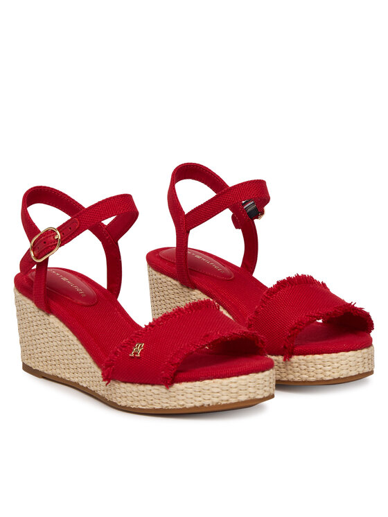Tommy Hilfiger Sandali Tommy Hilfiger Mid Woven Wedge Espad Fringe FW0FW09470 Rdeča