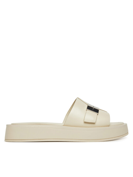 Calvin Klein Şlapi Calvin Klein Flatform Slide W/Ck Hw - Lth HW0HW02368 Écru