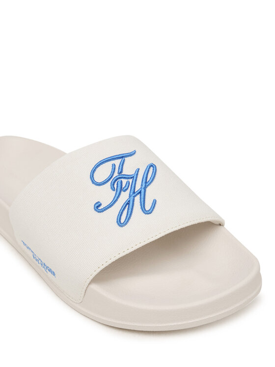 Tommy Hilfiger Iešļūcenes Tommy Hilfiger Logo Embroidery Canvas Pool Slides FM0FM05858 Balts