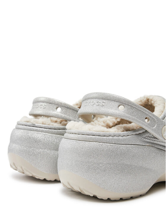 Crocs Шльопанці Crocs Classic Platform Glitter Lined Clog W 210413 Срібний