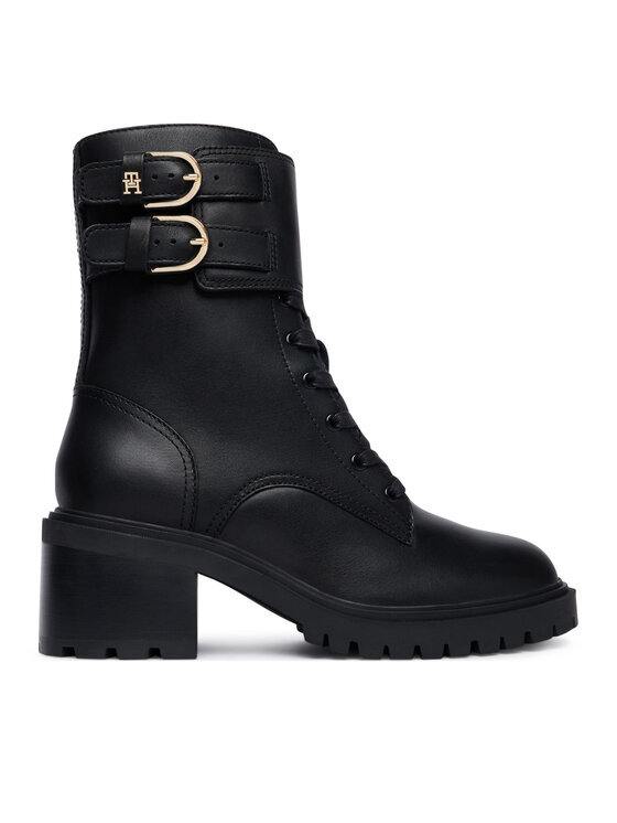 Tommy Hilfiger Botines planos Tommy Hilfiger Block Heel Buckled Lace-Up Boot FW0FW09578 Negro