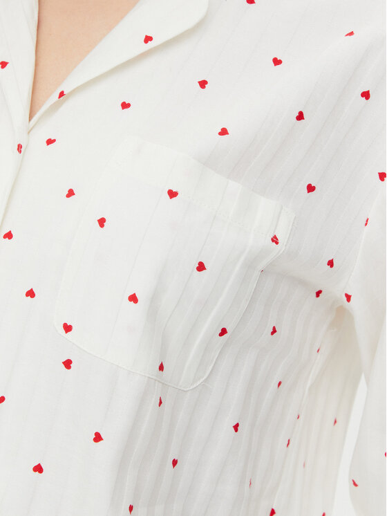 Hunkemöller Hunkemöller Сорочка-піжама Jacquard Hearts 301436 Білий Relaxed Fit