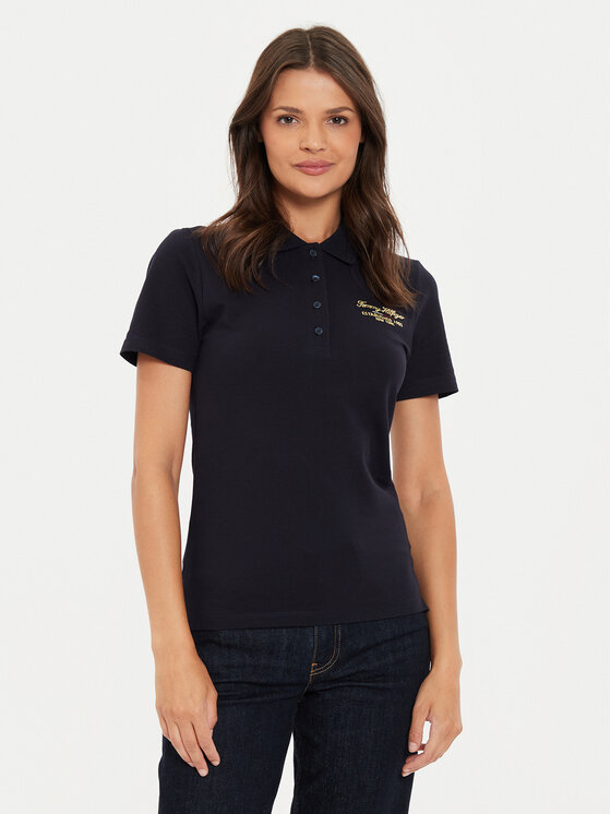 Tommy Hilfiger Tommy Hilfiger Pólóing Script WW0WW43624 Sötétkék Slim Fit