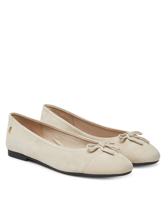 Tommy Hilfiger Baleríny Tommy Hilfiger Toe Cap Suede Ballerina FW0FW08909 Béžová