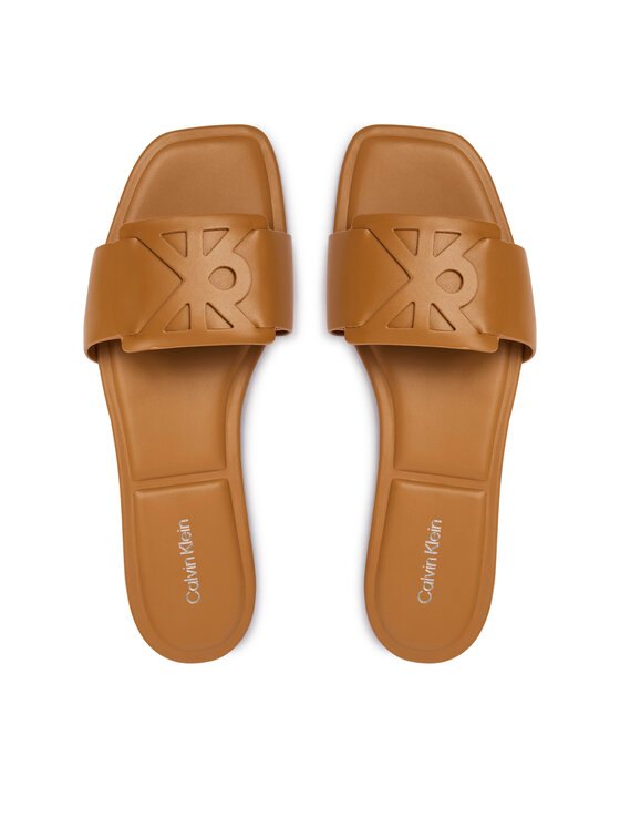 Calvin Klein Şlapi Calvin Klein Square Flat Sandal Emblem HW0HW03128 Maro