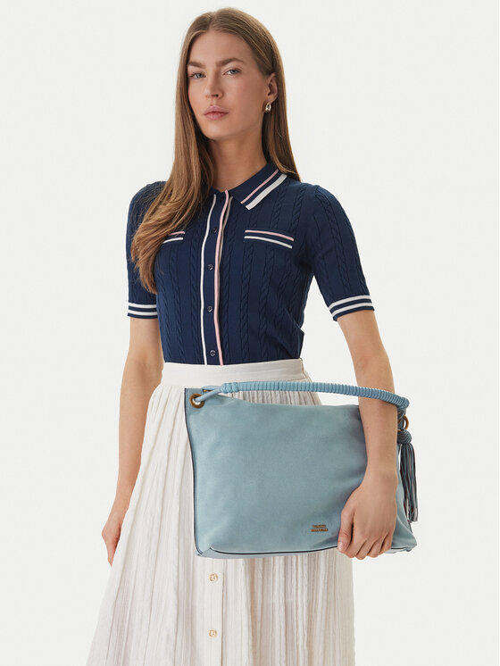 Tommy Hilfiger Ročna torba Tommy Hilfiger Th Statement Leather Bag Suede AW0AW18402 Svetlo modra