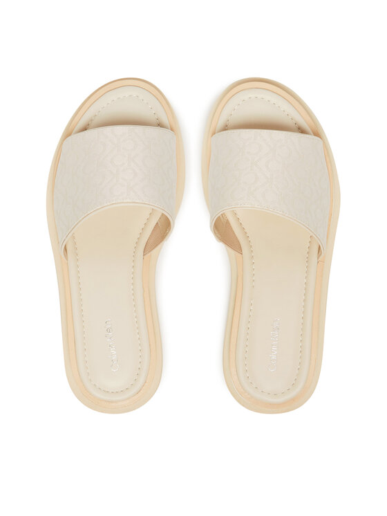 Calvin Klein Şlapi Calvin Klein Flatform Slide Jacq HW0HW02461 Écru