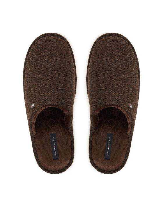 Tommy Hilfiger Bačkory Tommy Hilfiger Herringbone House Shoe FM0FM06018 Tmavě hnědá