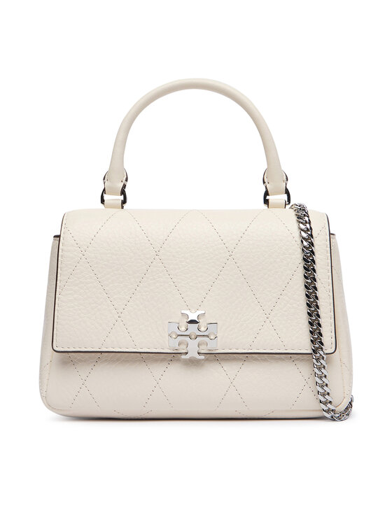 Tory Burch Дамска чанта Tory Burch Charlie Quilted Mini Top Handle Chain Wallet 186032 Кремав