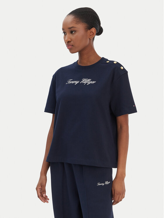 Tommy Hilfiger Tommy Hilfiger Camiseta Script WW0WW47819 Azul marino Regular Fit