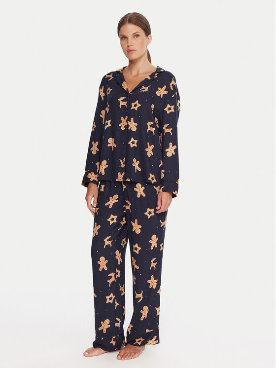 Hunkemöller Hunkemöller Pigiama Gingerbread 302783 Nero Regular Fit