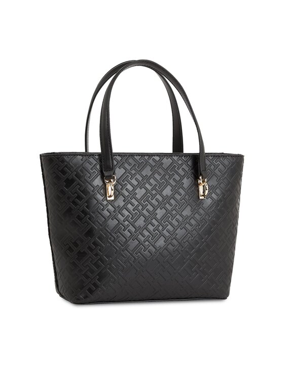 Tommy Hilfiger Ročna torba Tommy Hilfiger Th Refined Mini Tote Mono AW0AW16002 Črna