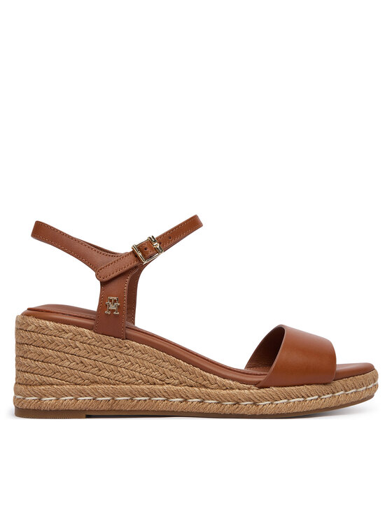 Tommy Hilfiger Espadrile Tommy Hilfiger Th Monogram Leather Wedge Espadrilles FW0FW09340 Smeđa