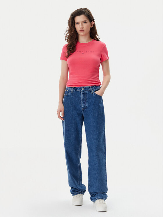 Tommy Jeans Tommy Jeans Majica Tonal Linear DW0DW20315 Roza Slim Fit