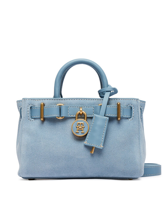 Tommy Hilfiger Дамска чанта Tommy Hilfiger American Icon Micro Tote Suede AW0AW18853 Светлосиньо
