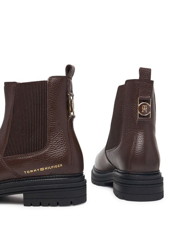Tommy Hilfiger Kotníková obuv s elastickým prvkem Tommy Hilfiger Th Emboss Grain Leather Chelsea FW0FW09559 Hnědá