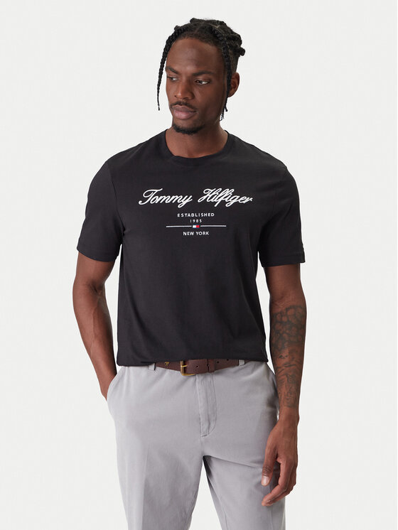 Tommy Hilfiger Tommy Hilfiger Camiseta Script Logo MW0MW33691 Negro Regular Fit