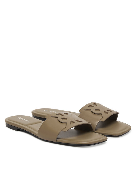 Calvin Klein Natikači Calvin Klein Square Flat Sandal Emblem HW0HW03128 Bež