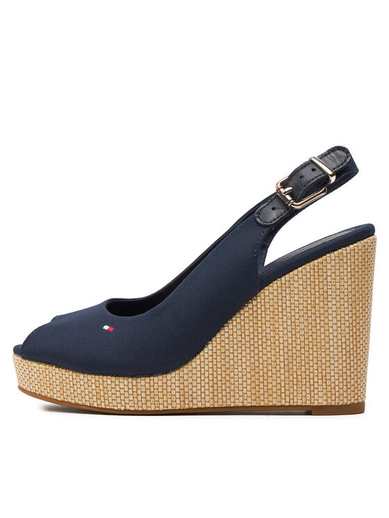 Tommy Hilfiger Sandály Tommy Hilfiger Iconic Elena Sling Back Wedge FW0FW04789 Tmavomodrá