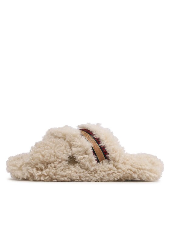Tommy Hilfiger Papuče Tommy Hilfiger Sherpa Fur Home Slippers Strap FW0FW06576 Bež