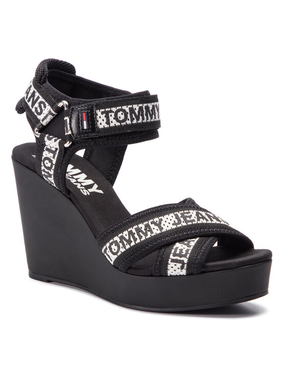 Tommy Jeans Basutės Tommy Jeans Mesh Webbing Wedge Sandal EN0EN00451 Juoda