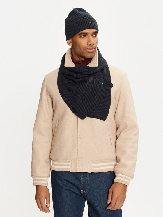 Tommy Hilfiger Sál és sapka szett Tommy Hilfiger Flag Pima Cotton Beanie & Scarf AM0AM12937 Sötétkék