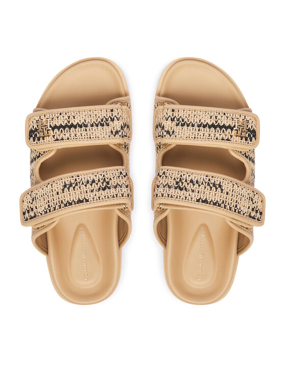 Tommy Hilfiger Klapki Tommy Hilfiger Double Strap Raffia FW0FW09122 Beżowy