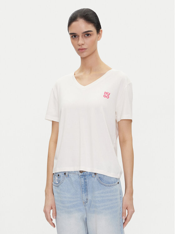HUGO HUGO Футболка Nika_T-Shirt 50540046 Écru Regular Fit