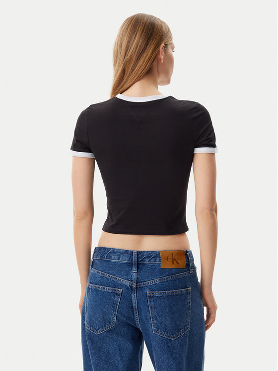 Tommy Jeans Tommy Jeans Majica Script Ringer DW0DW20631 Črna Slim Fit
