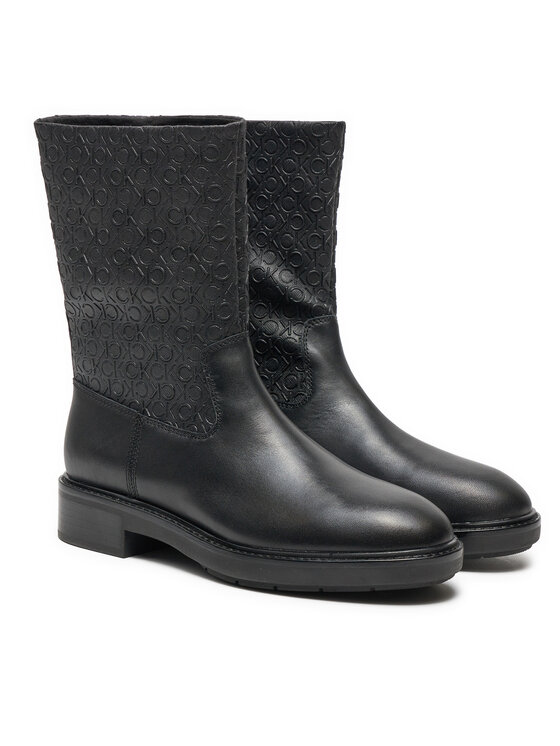 Calvin Klein Škornji Calvin Klein Flat Ankle Boot Mono Mix HW0HW02195 Črna