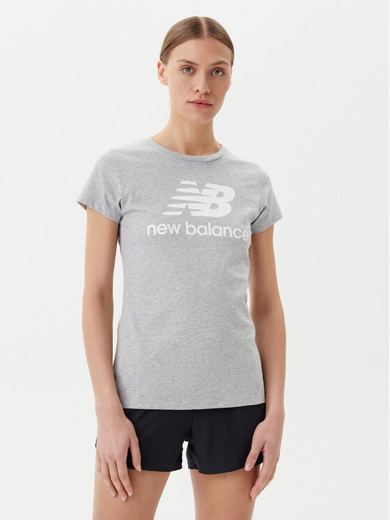 New Balance New Balance Marškinėliai Essentials Stacked Logo Tee WT91546 Pilka Athletic Fit