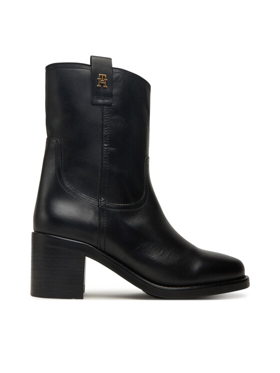 Tommy Hilfiger Členková obuv Tommy Hilfiger Riding Lthr Mid Boot Block Heel FW0FW08776 Čierna