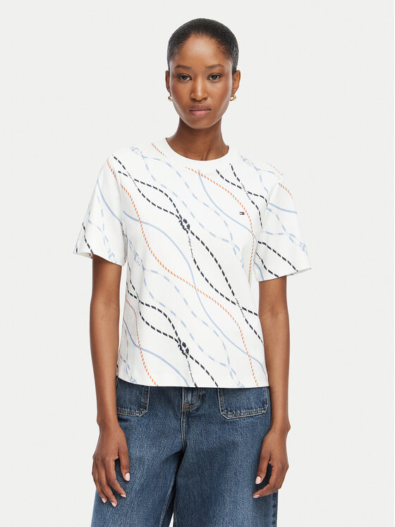 Tommy Hilfiger Tommy Hilfiger Camiseta Interlock WW0WW49646 Blanco Boxy Fit