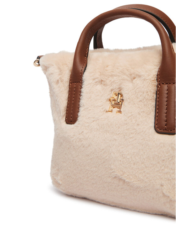Tommy Hilfiger Bolso Tommy Hilfiger Popette Micro Tote Faux Fur AW0AW19311 Beige claro