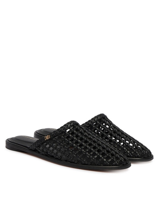 Tommy Hilfiger Papucs Tommy Hilfiger Hilfiger Leather Mix Flat Mule FW0FW09280 Fekete