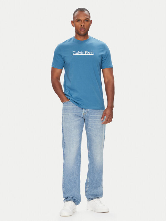 Calvin Klein Calvin Klein Majica Outline Tape Graphic LV04RC852G Modra Regular Fit