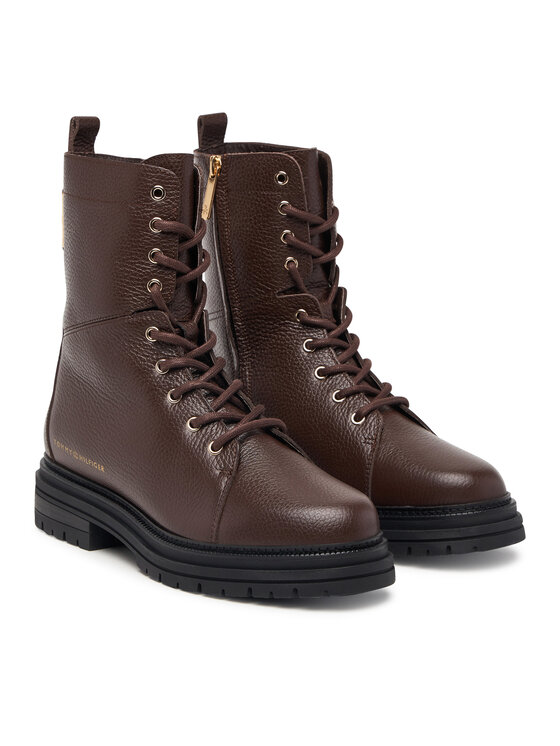 Tommy Hilfiger Gležnjarji Tommy Hilfiger Th Emboss Grain Leather Boot FW0FW09553 Rjava