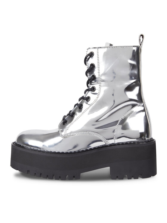 Tommy Jeans Īsie zābaki Tommy Jeans Tjw Flatform Zip Up Metallic EN0EN02403 Pelēks