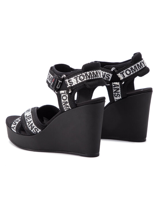 Tommy Jeans Sandali Tommy Jeans Mesh Webbing Wedge Sandal EN0EN00451 Nero