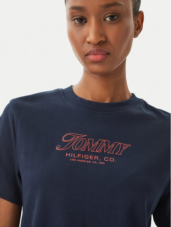Tommy Hilfiger Tommy Hilfiger Camiseta Logo Interlock WW0WW48707 Azul marino Regular Fit