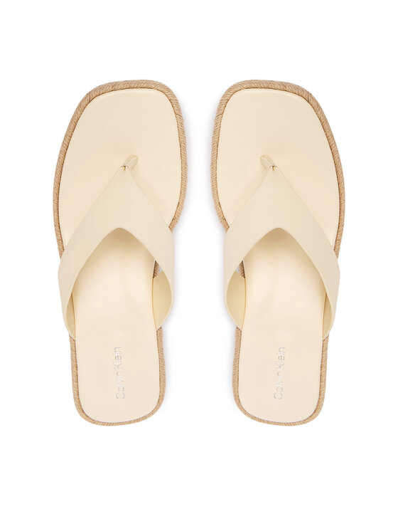 Calvin Klein Šlepetės per pirštą Calvin Klein Block Heel Espa 50 Thong Lth HW0HW02902 Smėlio